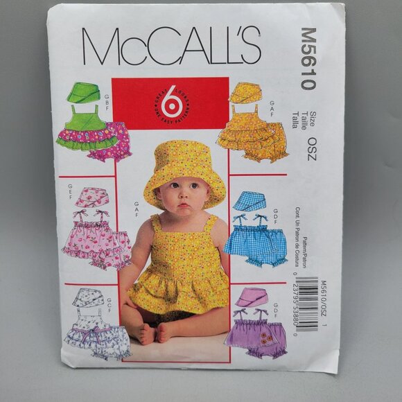 McCalls 5610 Infants Top Panties and Hat Sewing Pattern One Size UNCUT - Picture 1 of 3